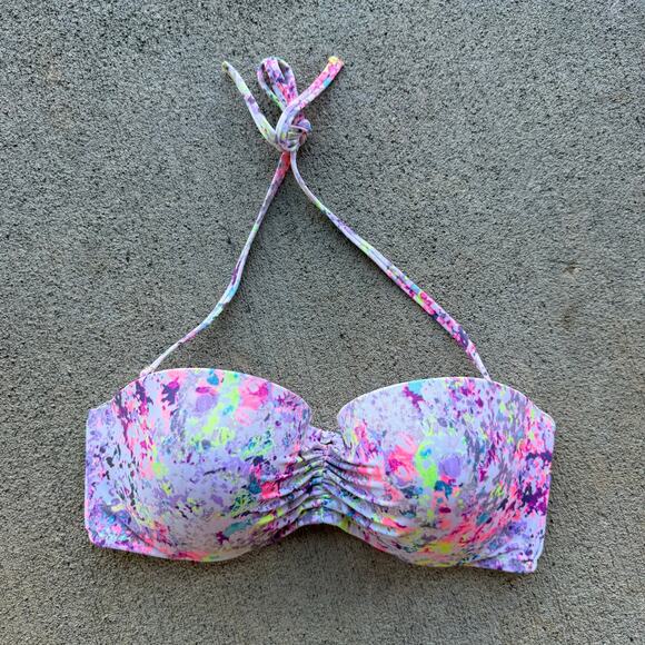 Victoria's Secret 34DD Neon Watercolor The Flirt Beandeau Bikini Top Push Up - Picture 1 of 4